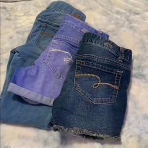 Three pack of justice Jean shorts and jeans